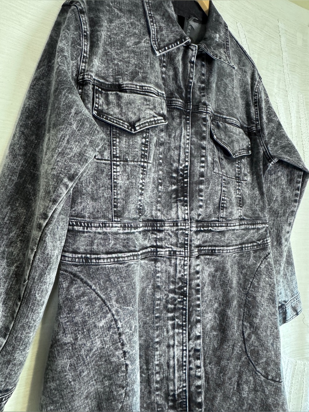 Norma Kamali Women’s 10 Black Acid Wash Denim Maxi Coat Dress Runway Vogue - Picture 10 of 10
